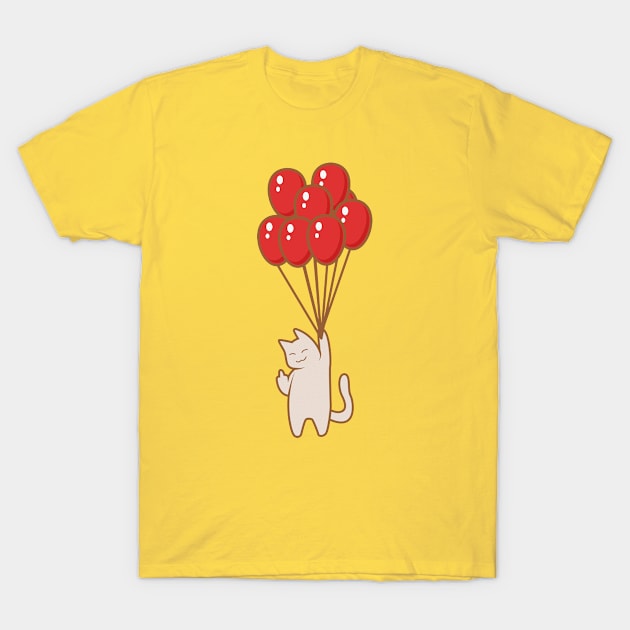 Cat Fly With Balloons T-Shirt by crissbahari